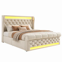 BETT mit LED, Stauraum und Matratze 160x200 cm Samt Beige - Beige, Metall (160/200cm) - Meubliv