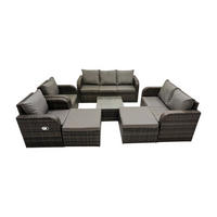 GARTENMÖBEL SET mit 3-SITZER SOFA Polyrattan Dunkelgrau 9-Sitzer - Dunkelgrau/Grau, Glas/Kunststoff - Fimous