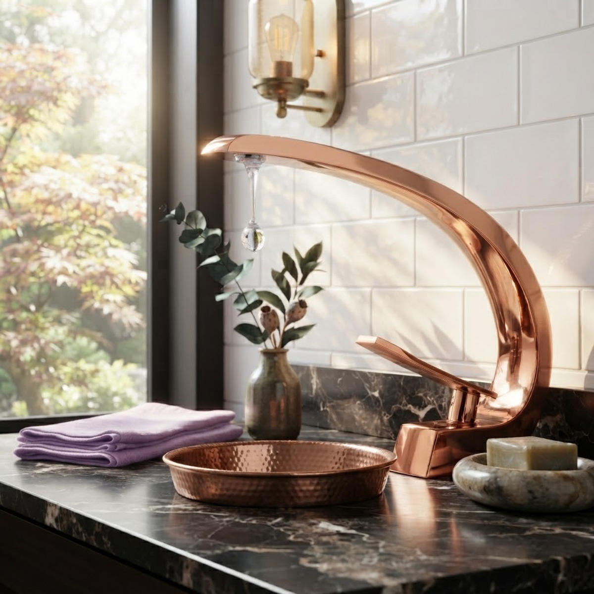 BADEZIMMERARMATUR，34 × 19 × 7 cm，Goldener, - Roségold, Metall (34/7/19cm) - Vallsero