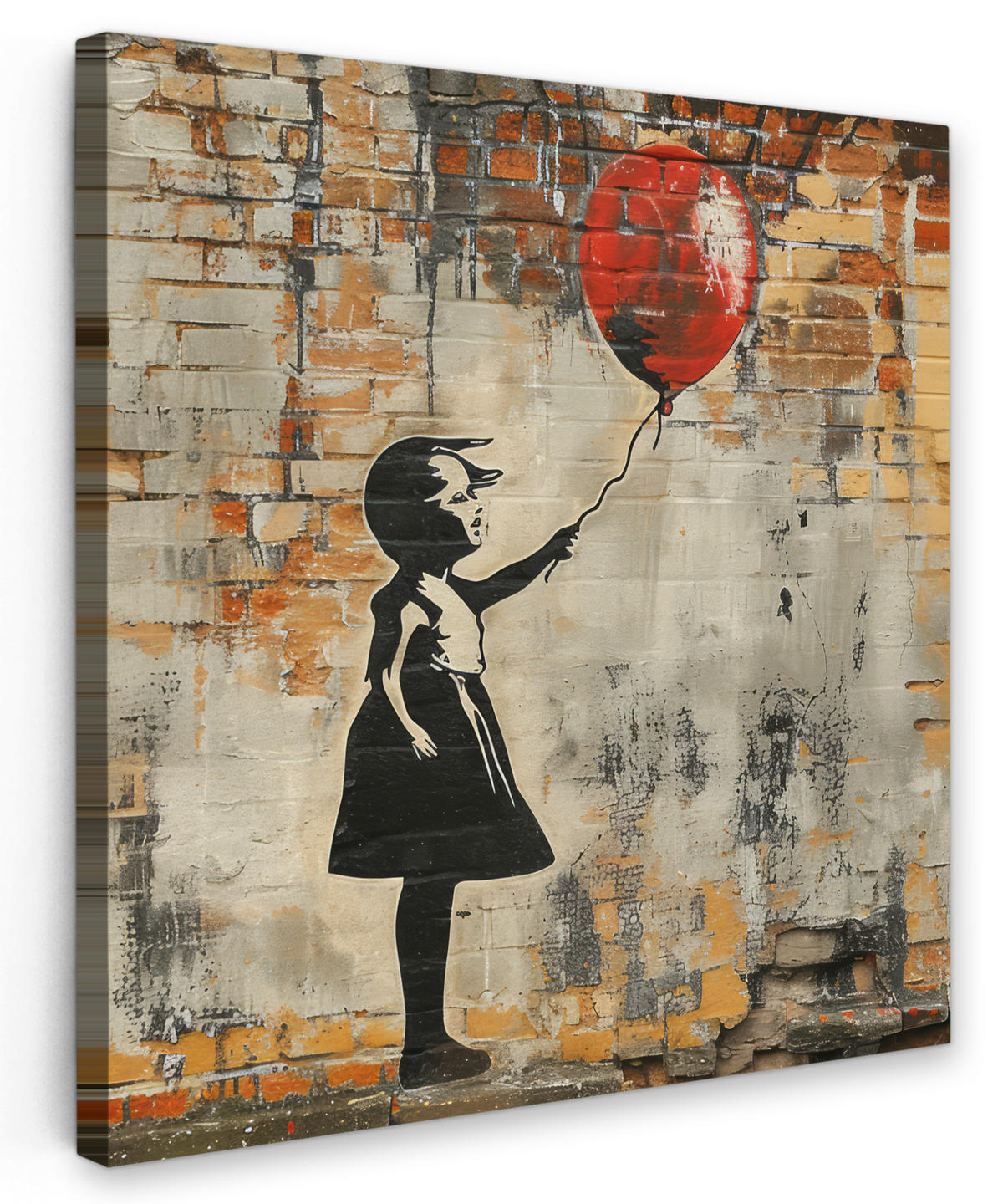 LEINWANDBILD Graffiti - Banksy - Mädchen - Straßenkunst 20x20 cm - Sandfarben, Textil (20/20cm) - MuchoWow