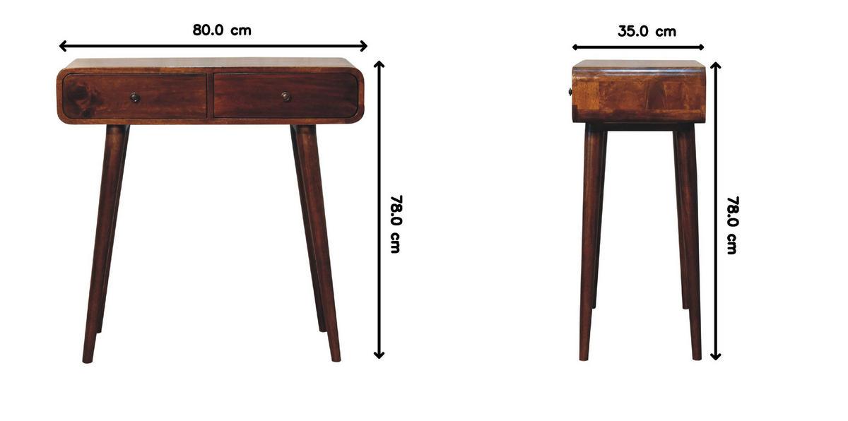 KONSOLENTISCH mit 2 schubladen - Kastanienfarben/Messingfarben, Holz/Metall (35/80/78cm) - Artisan Furniture