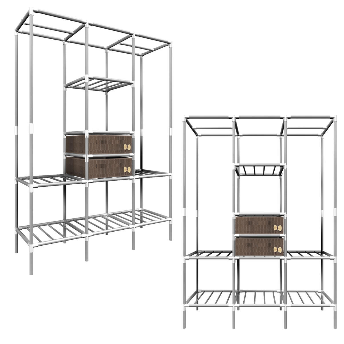 METALL-KLEIDERSCHRANK 178x128x44,5 cm inkl. 2 Schubladen - Silberfarben, Metall (44.5/178/128cm) - eyepower