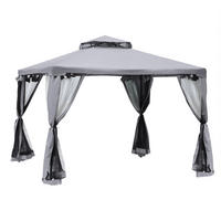 GARTENPAVILLON 294/294/265 cm mit Netzseiten, Doppeldach und Polyesterdach, Anthrazitgrau - Grau, Textil (294/265/294cm) - Redom