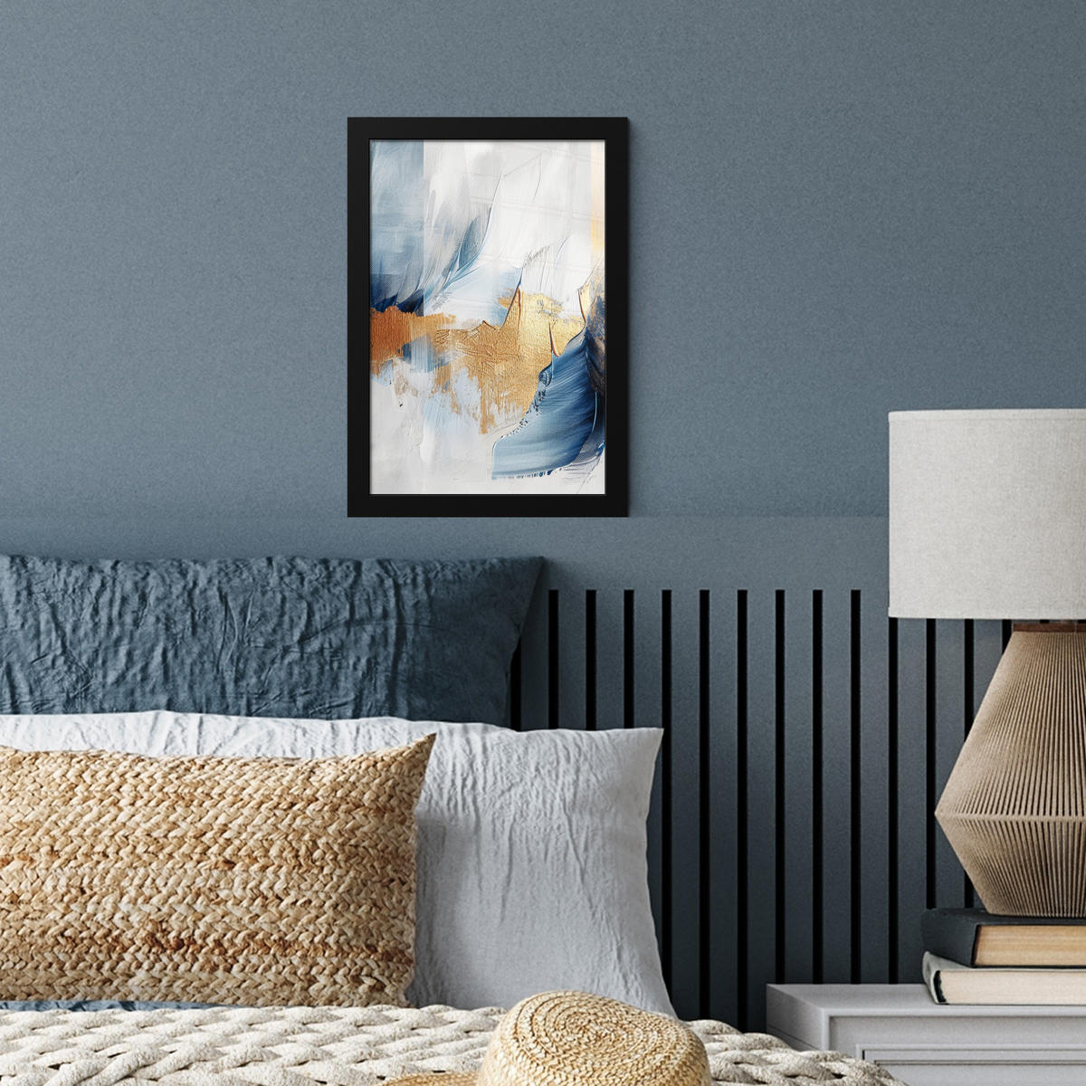 GERAHMTES BILD Gold - Blau - Aquarell - Kunst - Modern 20x30 cm - Hellblau, Papier (20/30cm) - MuchoWow