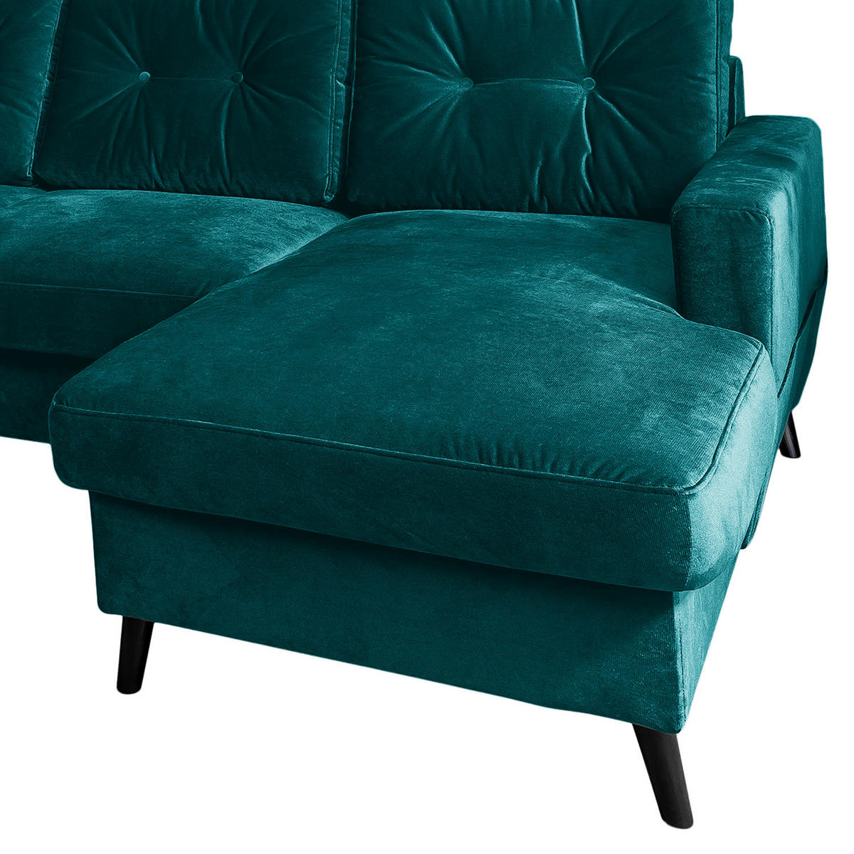 WOHNLANDSCHAFT mit Longchair - Petrol/Schwarz, Buchenholz/Textil (297/90/200cm) - home24