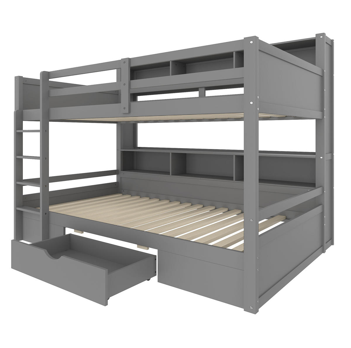ETAGENBETT 90/200 cm aus Kiefern mit Schublade und Ablagefächern, Grau - Grau, Holzwerkstoff (90/200cm) - Redom