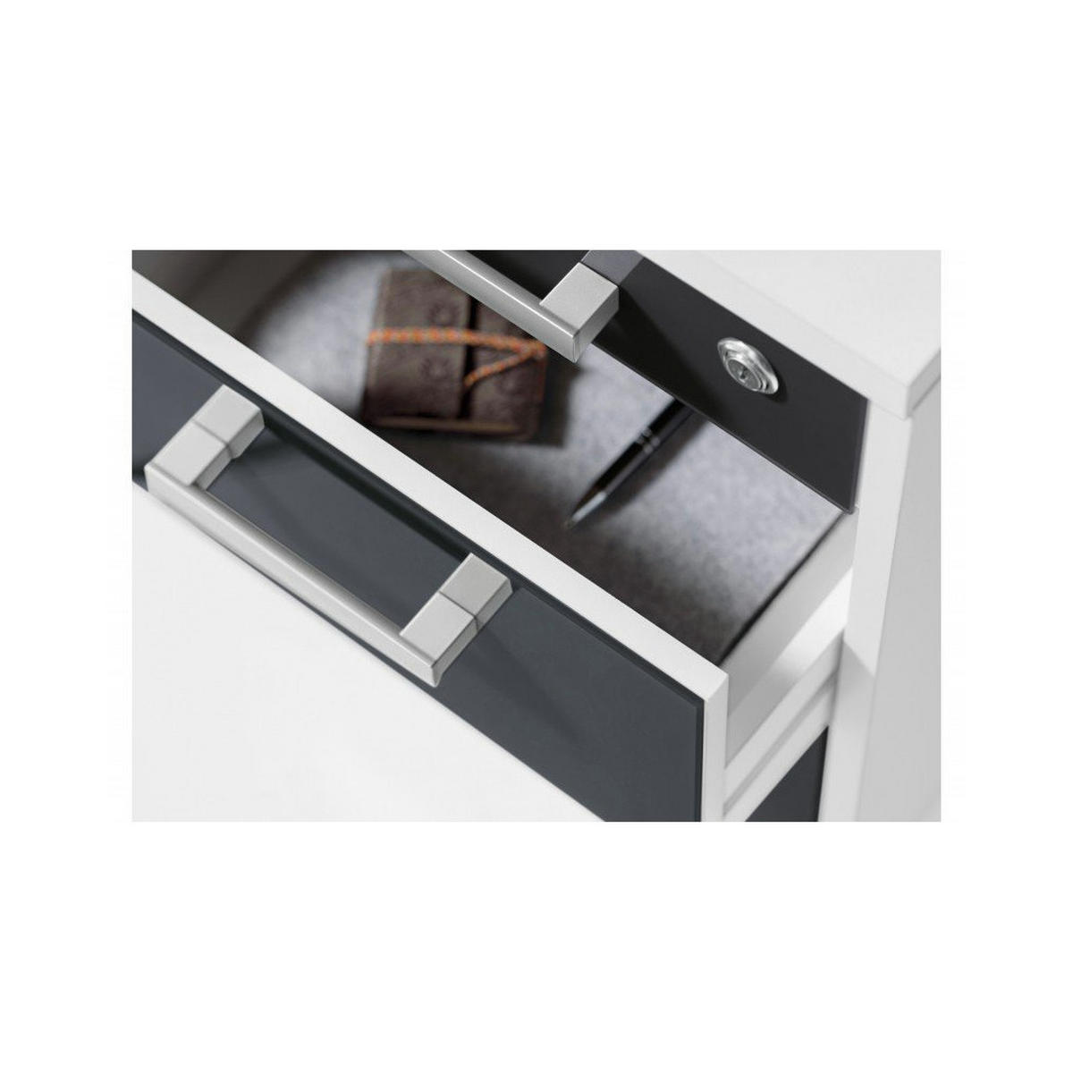 BÜROMÖBEL Office Line Lux in Platingrau mit lackierten Fronten in Graphit 9 teilig - Grau, Holzwerkstoff (120/80/200cm)