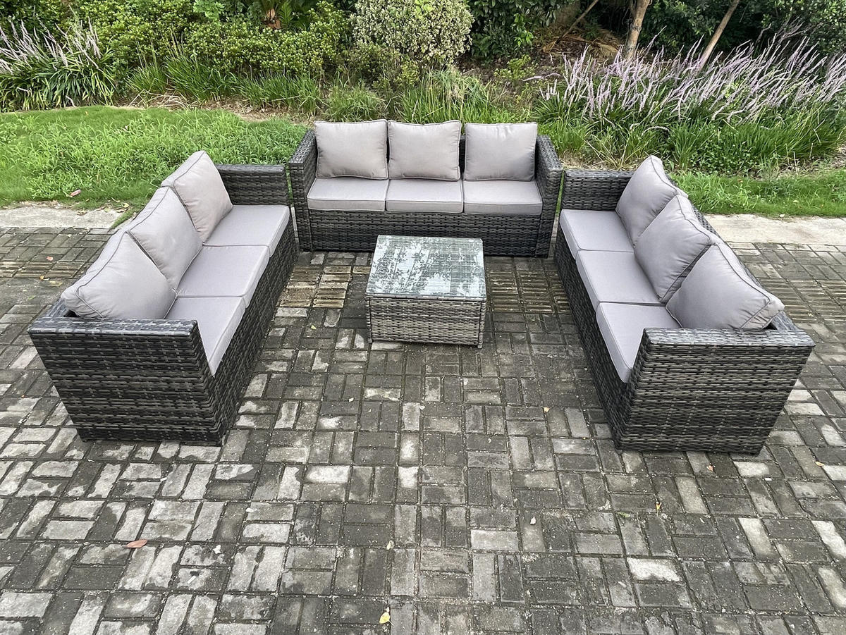 GARTENLOUNGE-SET Polyrattan 6-Sitzer - Dunkelgrau, Metall - Fimous