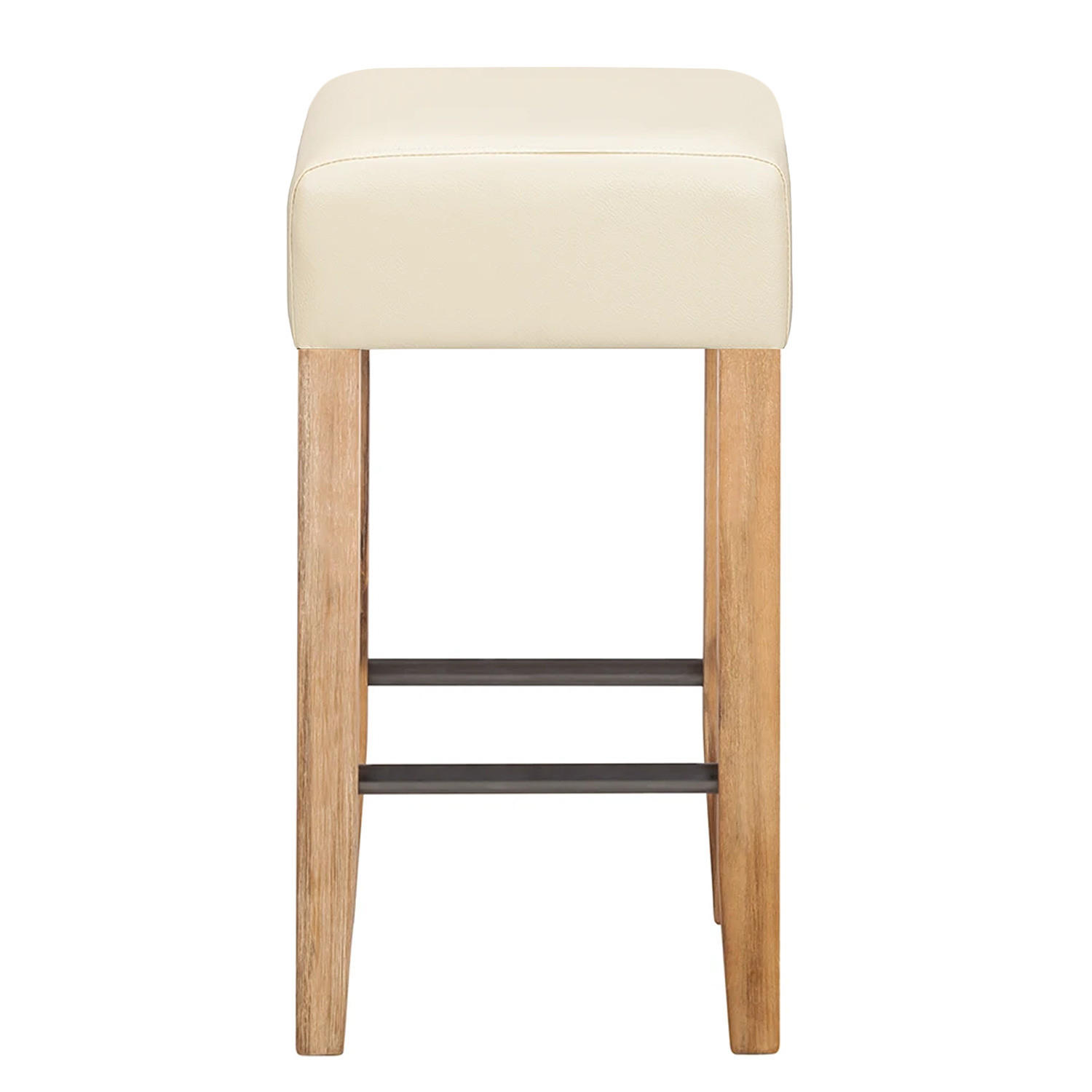 BARHOCKER - Akazie massiv / Kunstleder - Creme, Kunststoff (35/67/34cm) - home24