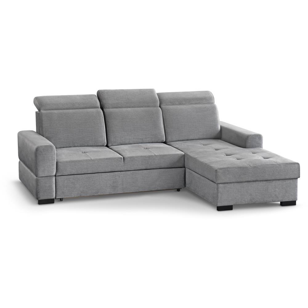 ECKSCHLAFSOFA Alex Mini hellgrau rechts - Hellgrau/Schwarz, Textil (245/185cm) - Beautysofa