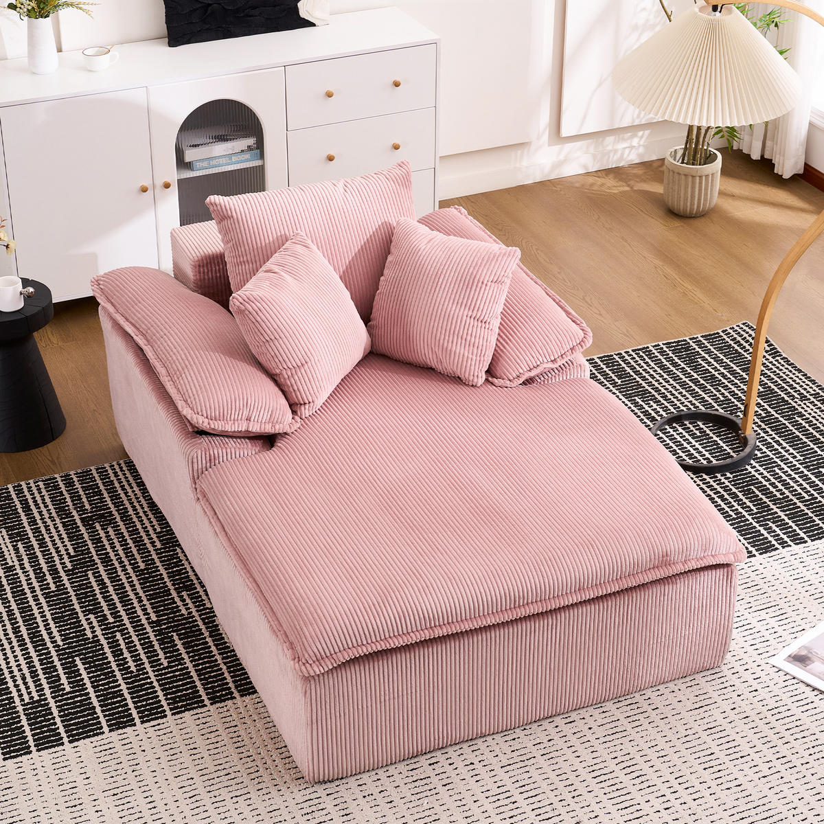 LIEGESOFA Cord ergonomisch mit breiten Armlehnen 177/122/92 cm Rosa - Rosa, Textil (122/92/177cm) - Redom