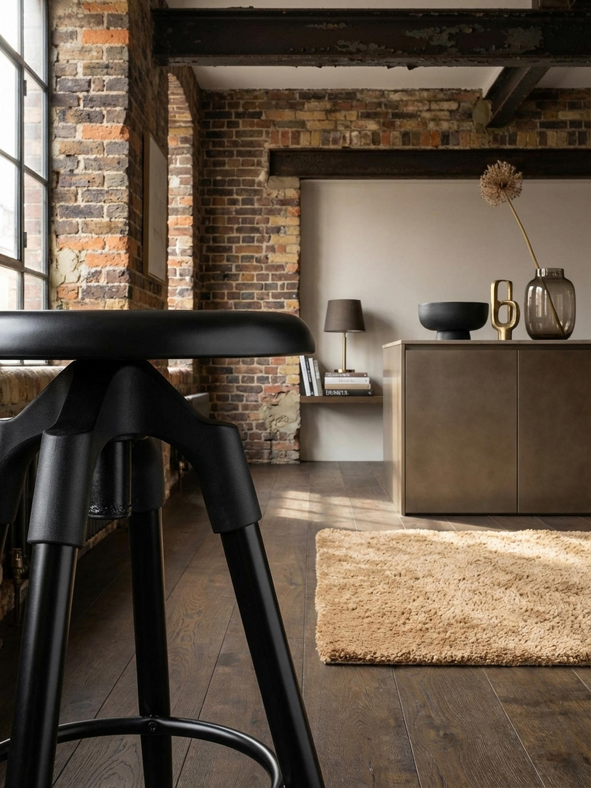 BARHOCKER Industrial Höhenverstellbar Drehbar Goldfarben TIBER, Schwarz 53x53x80 cm - Schwarz, Kunststoff/Metall (53/80/53cm) - KADIMA DESIGN