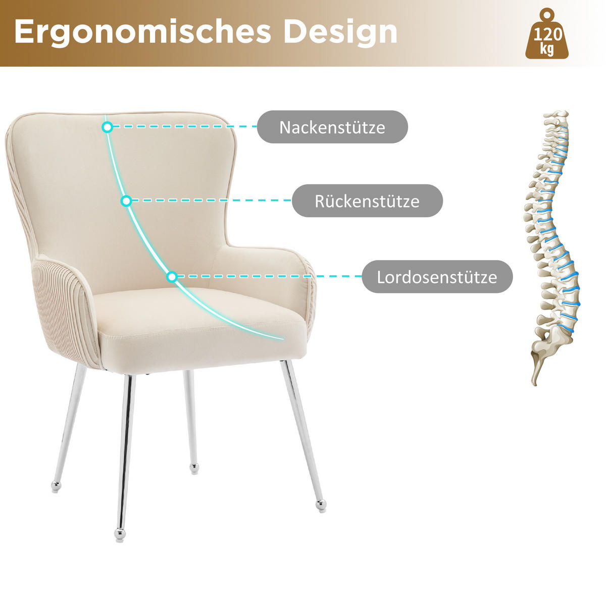 ESSZIMMERSTUHL 2er Set Samt Lounge Beige Silber Armlehnen - Beige, Textil (59.5/87/57cm) - FLIEKS