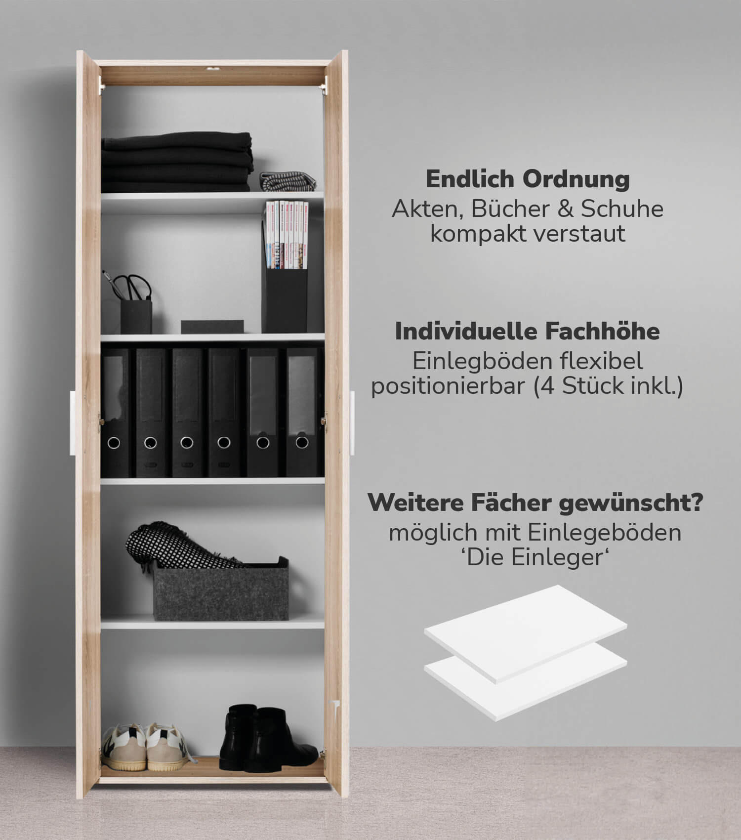 MEHRZWECKSCHRANK Der Lange - Weiß/Sonoma Eiche, Holzwerkstoff (60/180/34cm) - Mokebo