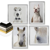 WANDBILDER 4er Set - 50x50 cm & 40x60 cm Silberner Rahmen - Elegante Porträts von Hunden und Pferden - Silberfarben, Kunststoff (50/50cm) - ArtPrintCave