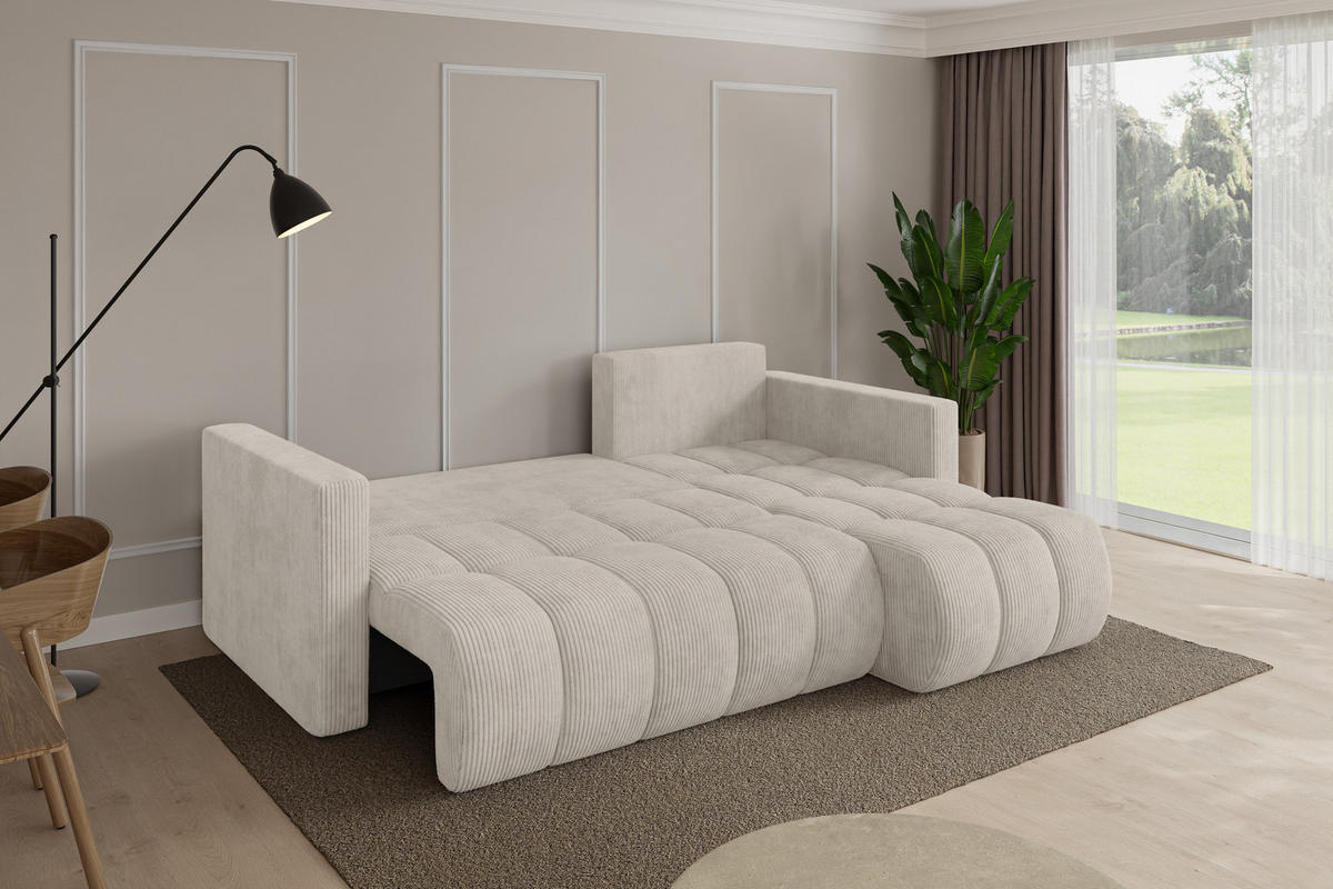 ROHOVÁ SEDAČKA s funkcí spaní, otoman vpravo GARD-L 226x146x85 krémová manšestr - černá/krémová, kompozitní dřevo/textil (226/146cm) - ALTDECOR