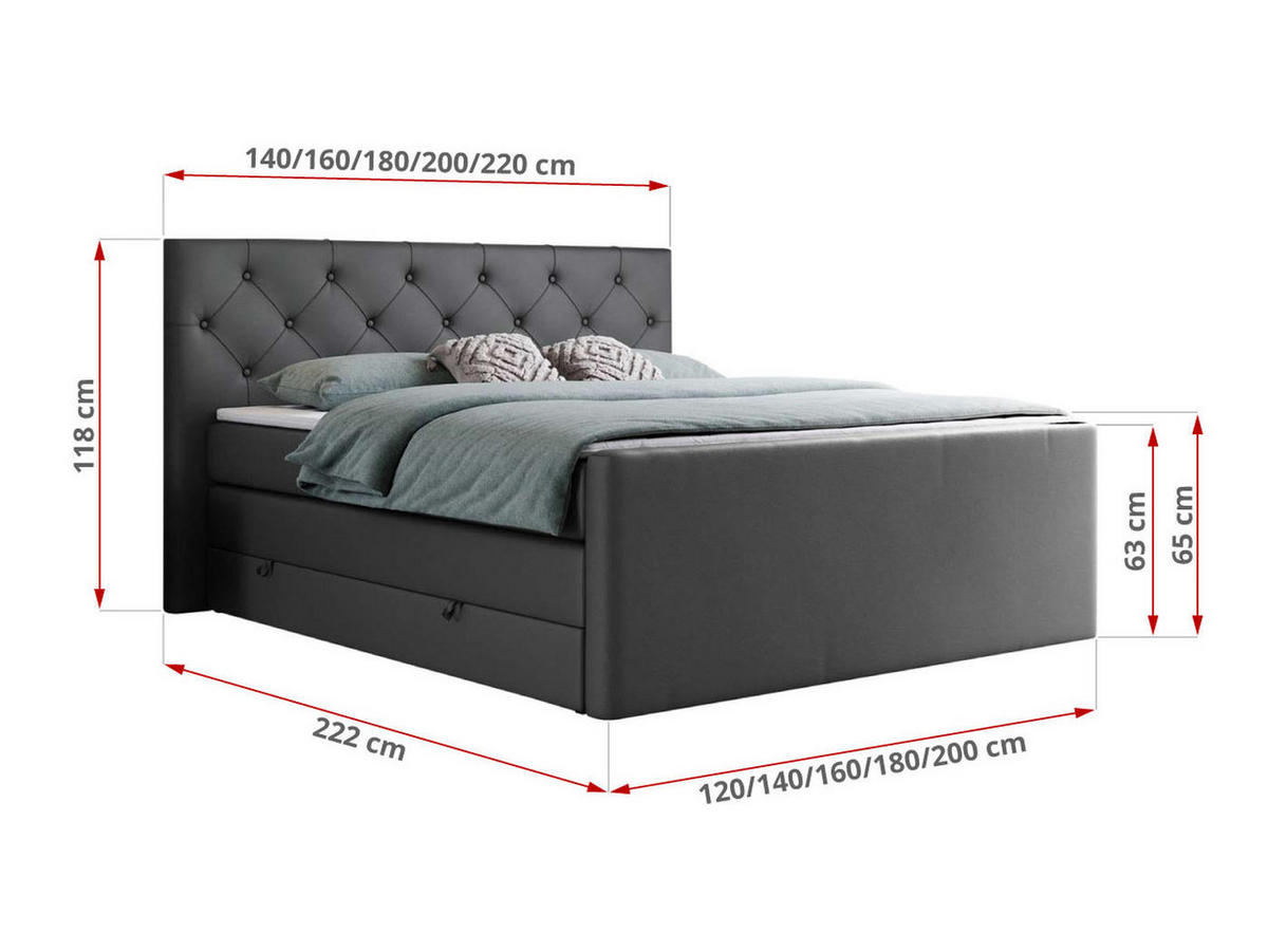 BOXSPRINGBETT KING VELEN 200/200 Dunkelgrau Kunstleder - H3 - Dunkelgrau, Holz/Textil (200/200cm) - MKS