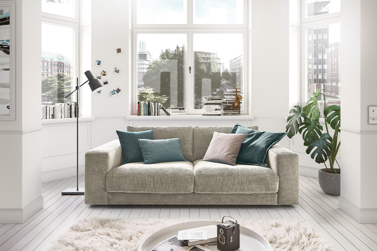 SOFA 2-SITZER MADELINE Grau Cord - Greige/Schwarz, Kunststoff/Textil (230/85/127cm) - KAWOLA