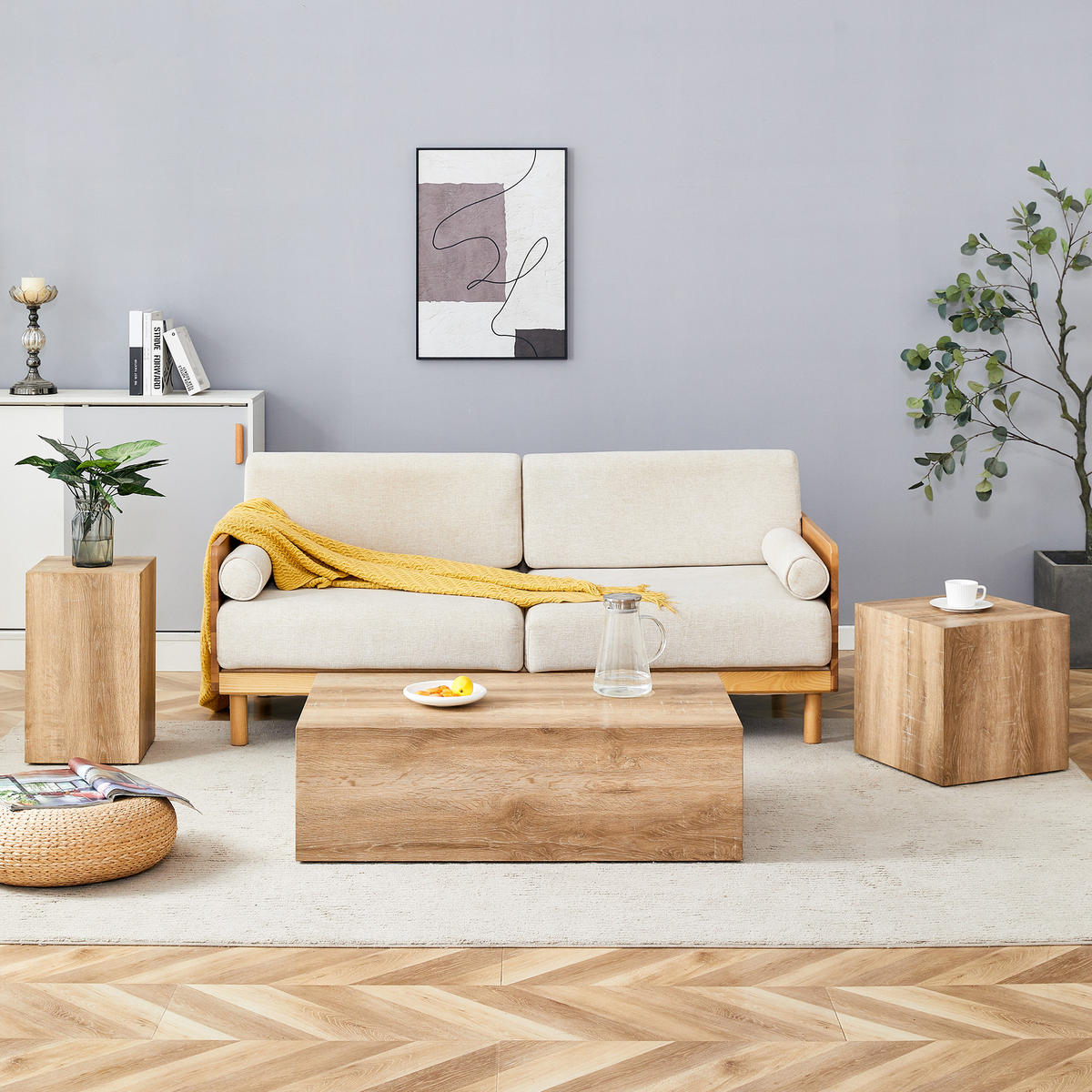 COUCHTISCH in Naturfarbe Wohnzimmertisch mit Marmorimitat-Textur für Wohnzimmer, B90/T50/H30 cm - Naturfarben, Holzwerkstoff (50/90/30cm) - STILVORA