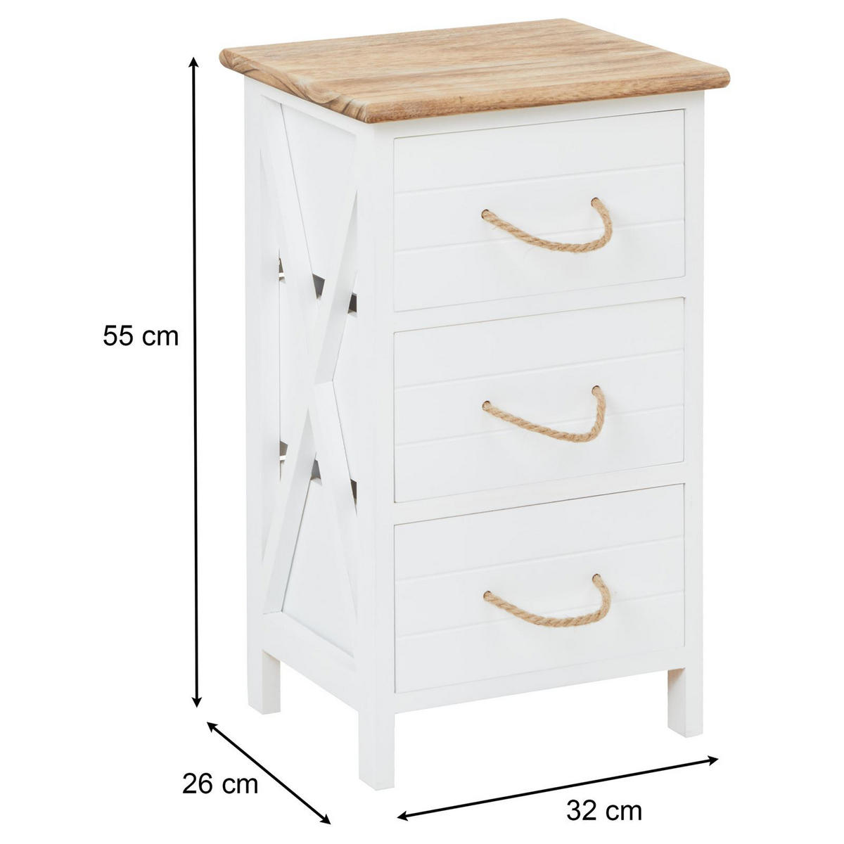 NACHTTISCH PERUGIA - Weiß, Holz (32/55/26cm) - CARO-Möbel