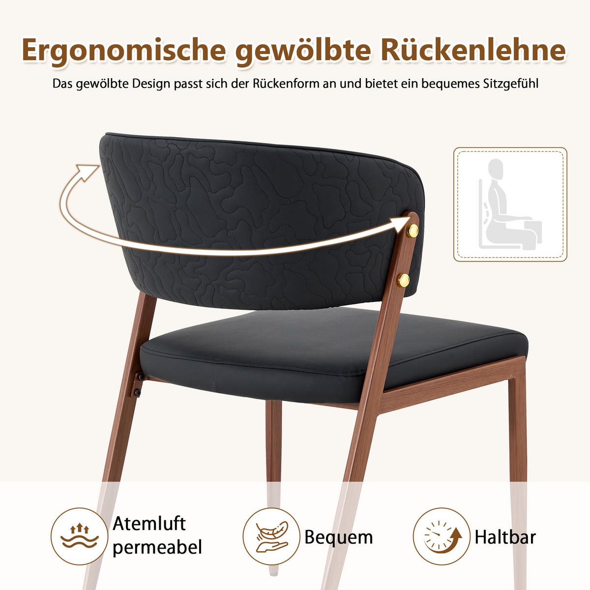 STUHL-SET DE-36689 2 Stück mit Kunstlederbezug und Metallgestell Schwarz - Schwarz, Metall (49/78/51cm) - ComfortXL