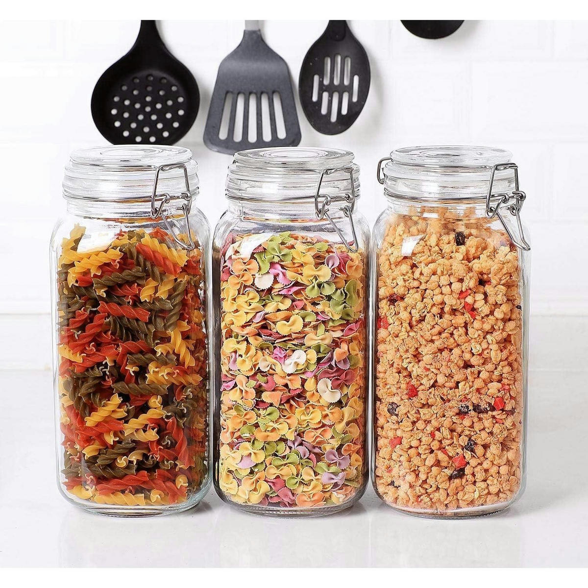 VORRATSGLAS 2,3L Eckig mit Drahtbügelverschluss 3er-Set - Multicolor, Glas (11.2/25.5/11.2cm)