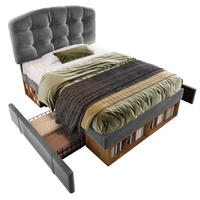 POLSTERBETT 90/200 cm in Grau Samt mit Schubladen, Regal und verstellbarem Kopfteil - Beige/Grau, Holzwerkstoff/Textil (90/200cm) - STILVORA