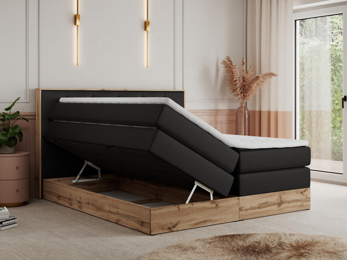 BOXSPRINGBETT VENETO KING 160/200 Schwarz Kunstleder - H3 - Schwarz, Holz/Textil (160/200cm) - MKS