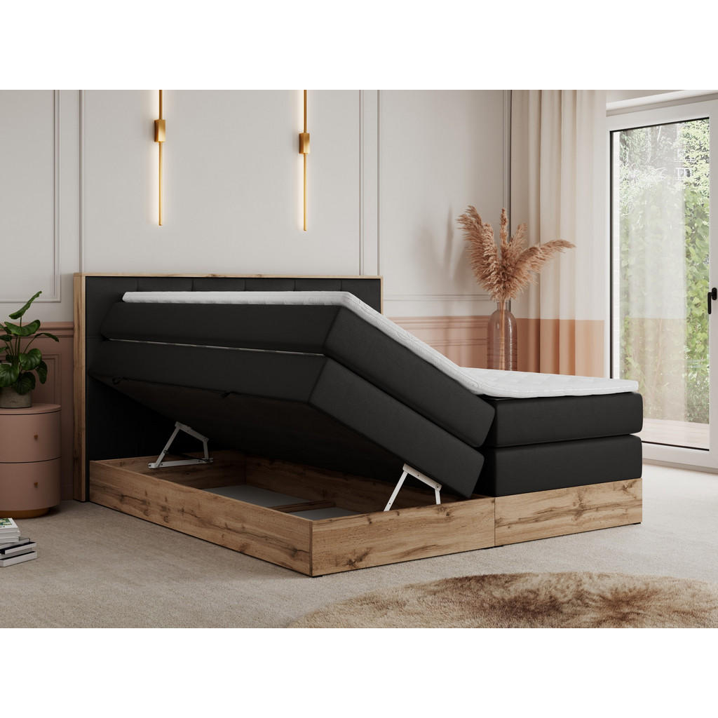 Thumbnail - MKS Boxspringbett, Schwarz, Textil, 2-Sitzer, H4, Rechteckig, 140x200 cm, Schlafzimmer, Betten, Boxspringbetten