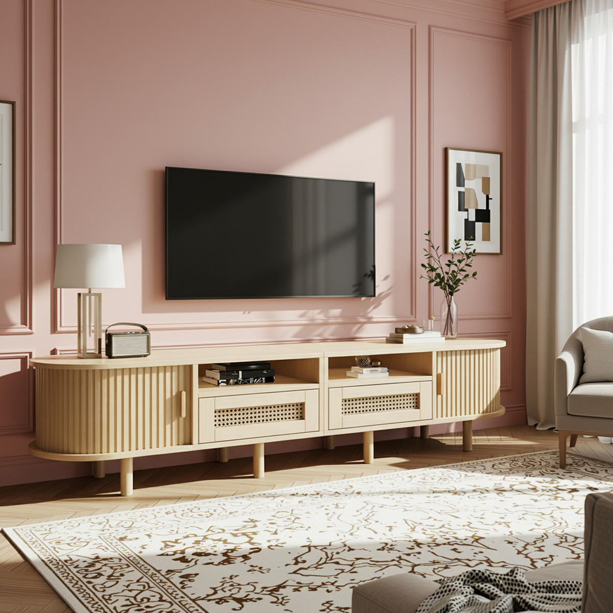 TV-SCHRANK Skandinavisch Oval 170 cm in Eiche-Optik - Eichefarben, Holz/Holzwerkstoff (170/40/40cm) - Urban Meuble