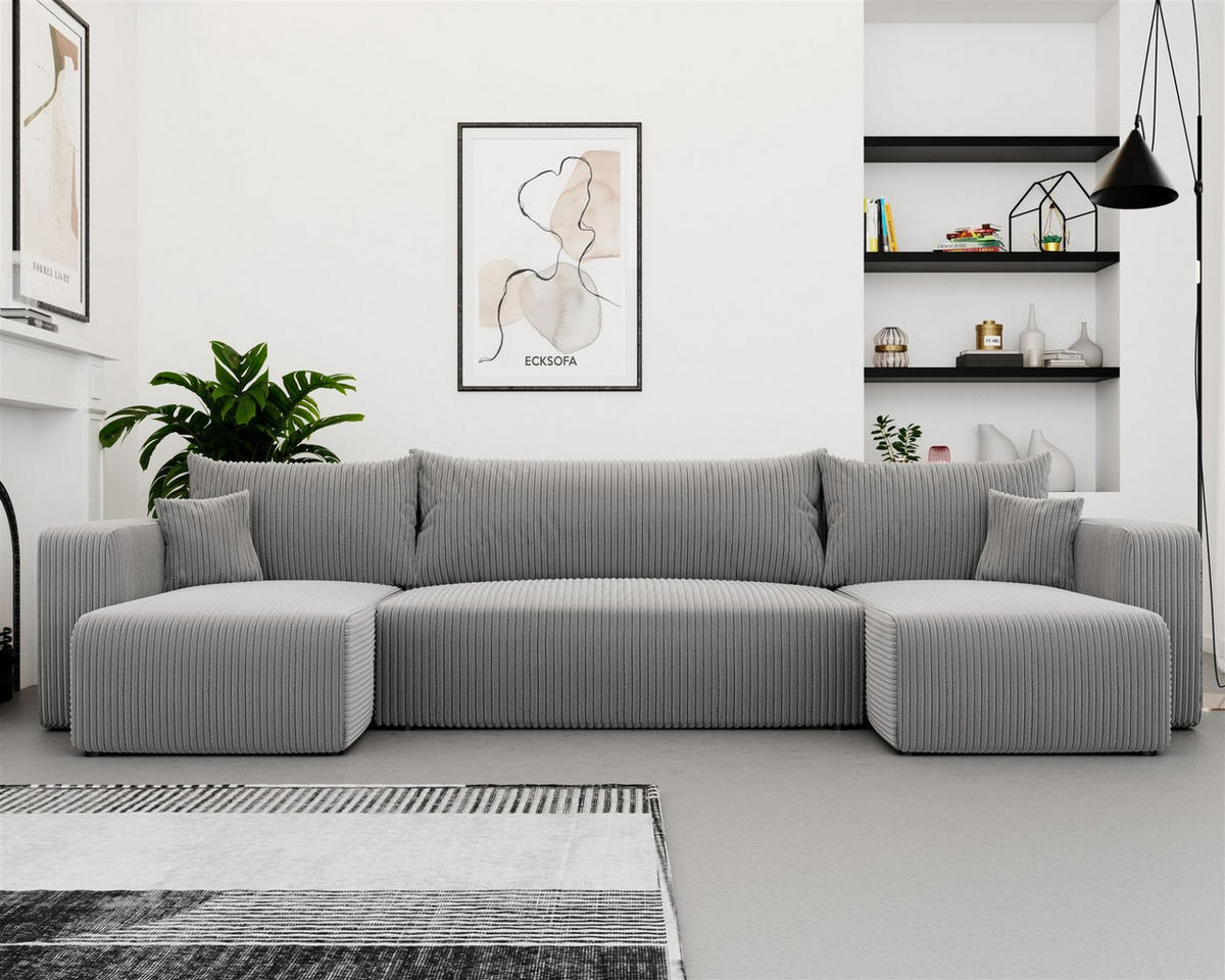 WOHNLANDSCHAFT Luna Mit Schlaffunktion - Hellgrau, Holzwerkstoff/Textil (318/79/145cm) - Fun Möbel