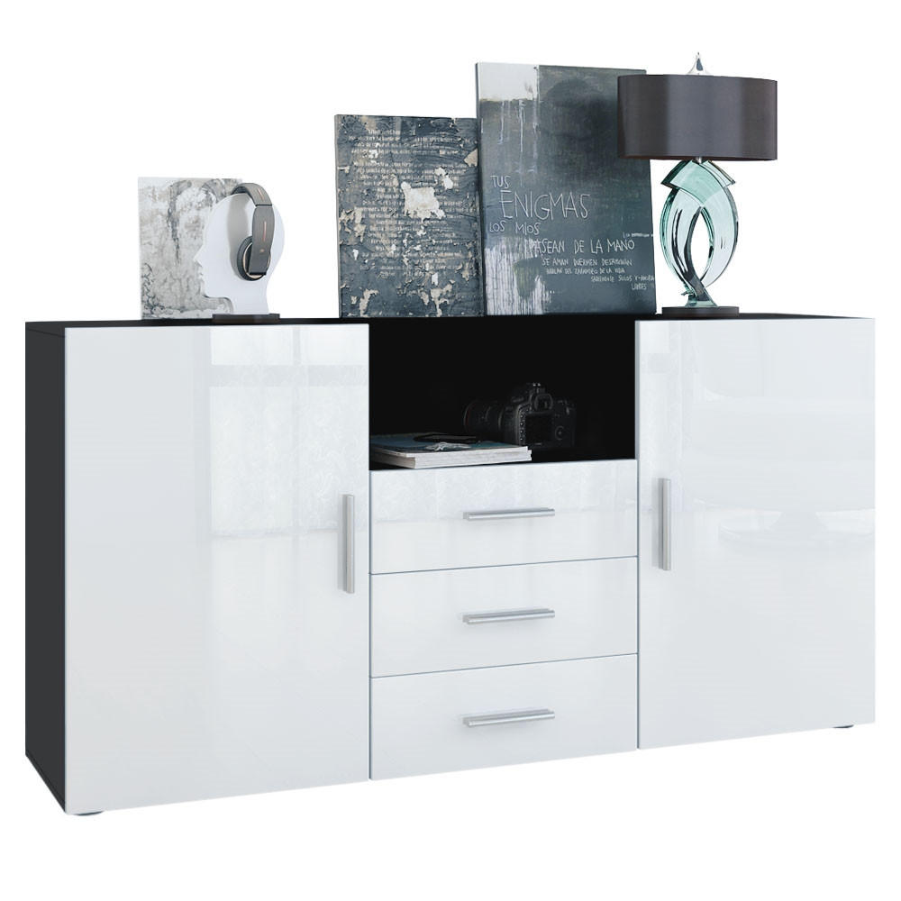 Vladon Sideboard Weiß Hochglanz 138.5x71.5x35 cm