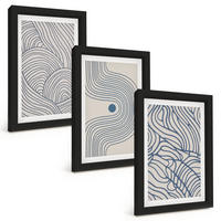 BILDER SET 3er Set - 20x30 cm Schwarzer Rahmen - Abstrakte Linien, Wellenformen - Schwarz, Kunststoff (20/30cm) - TULUP