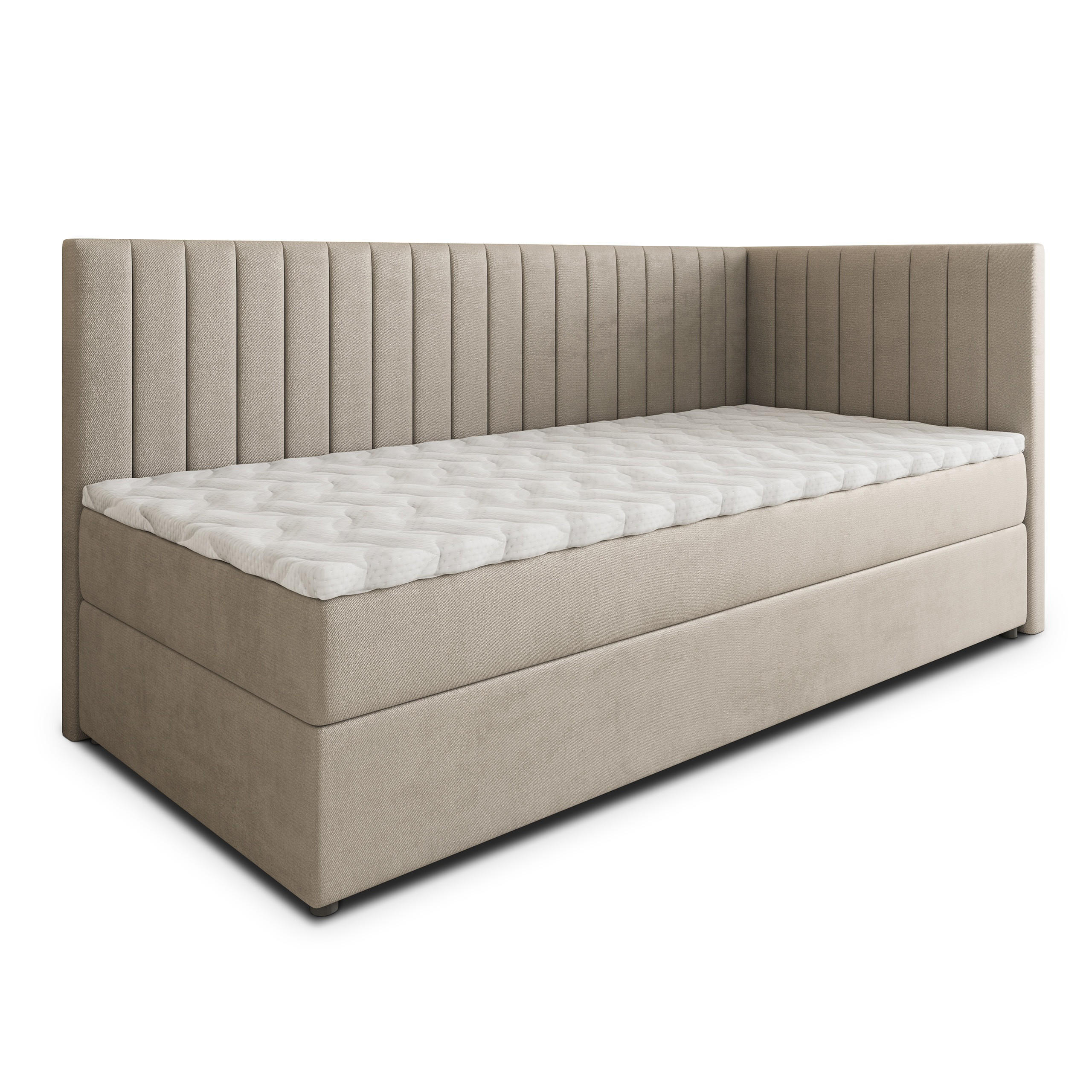 BOXBETT ARIS 80x200 cm mit Matratze und Topper, H2+H3 - Beige - Beige, Holz (80/200cm) - MASSENO