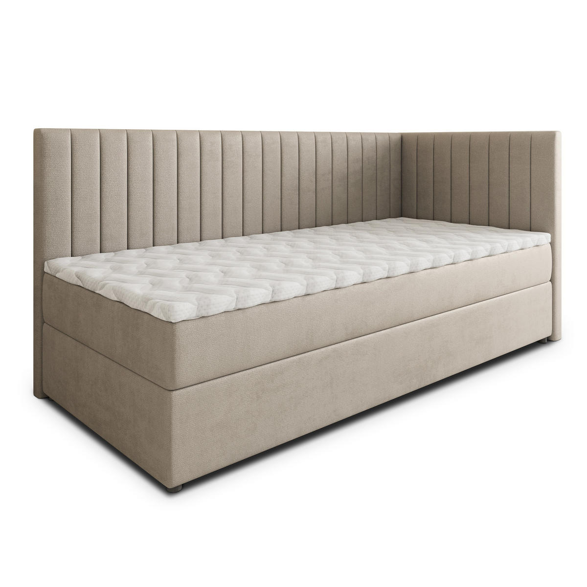 BOXBETT ARIS 80x200 cm mit Matratze und Topper, H2+H3 - Beige - Beige, Holz (80/200cm) - MASSENO