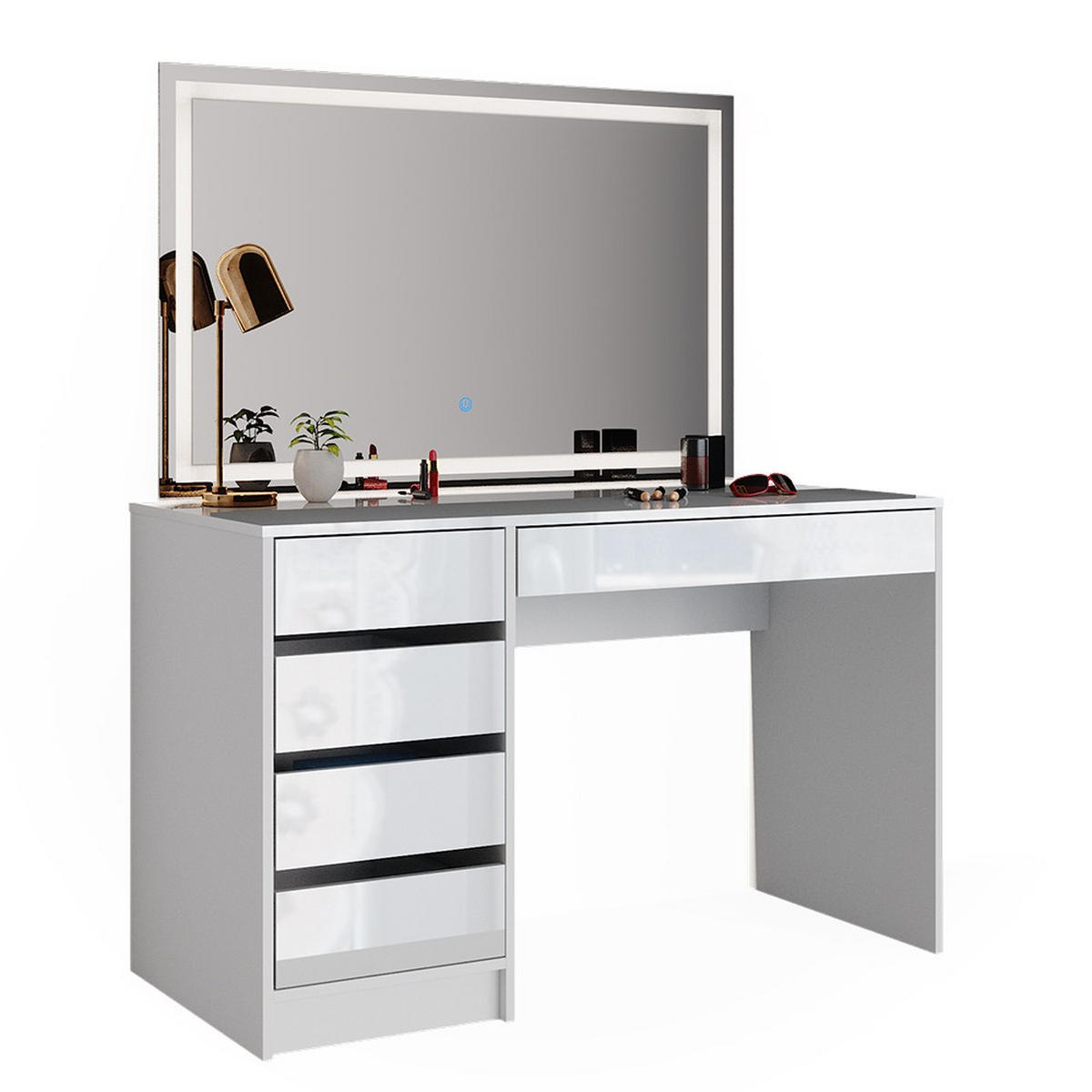 SCHMINKTISCH Sherry Weiß 120 cm mit LED Beleuchtung - Weiß Hochglanz, Holzwerkstoff (120/75/55cm) - Vicco
