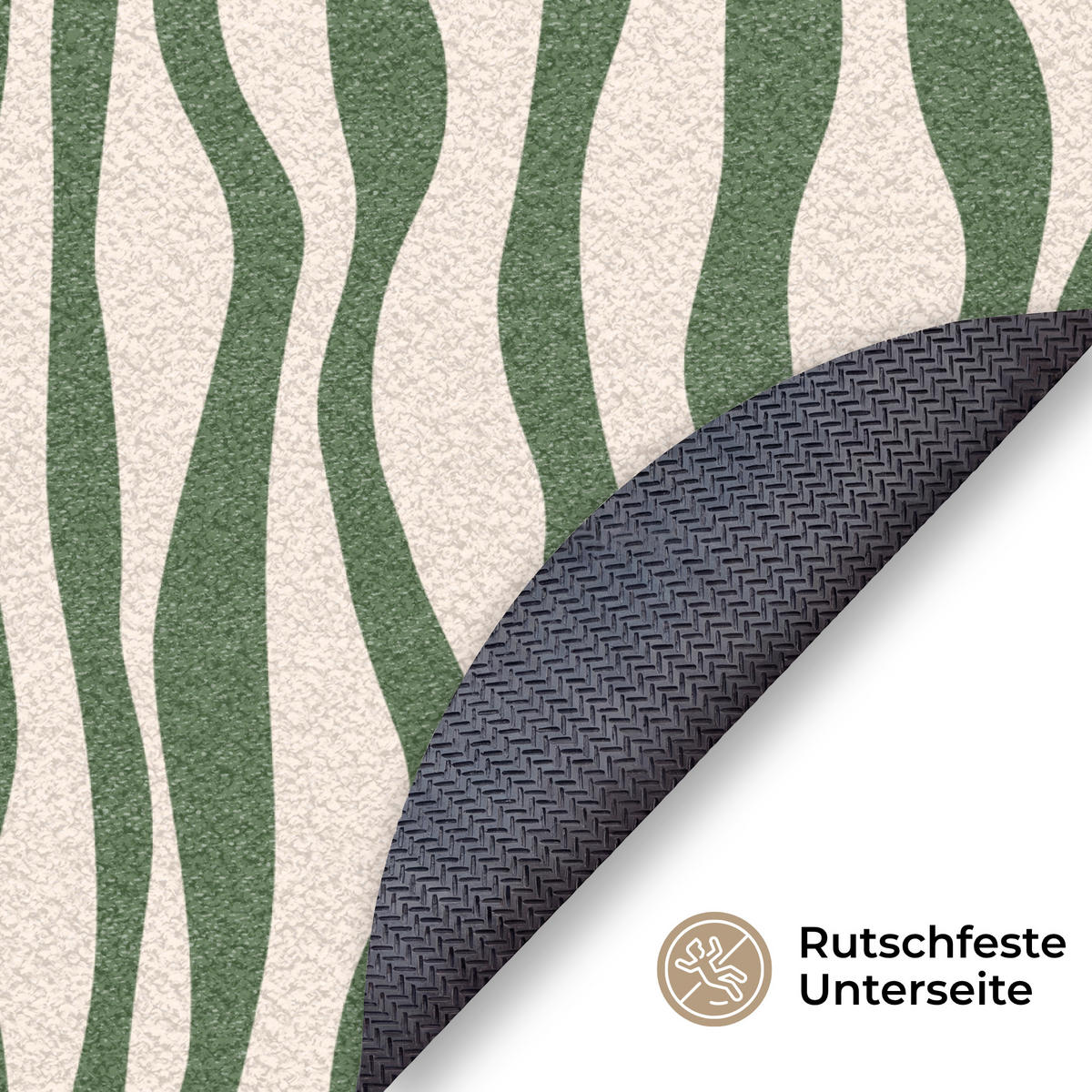 FUSSMATTE Wellenlinien - Beige - Grün - Streifen - Abstrakt Fußabtreter 120x120 cm - Dunkelgrün, Kunststoff (120/120cm) - MuchoWow