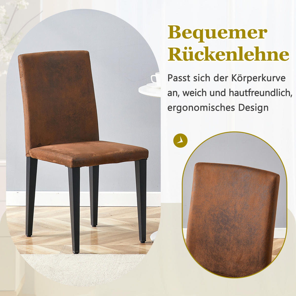 STUHL-SET DE-36601 2 Stück mit Webstoff und Metallbeinen Braun - Braun, Metall (47/90/41cm) - ComfortXL