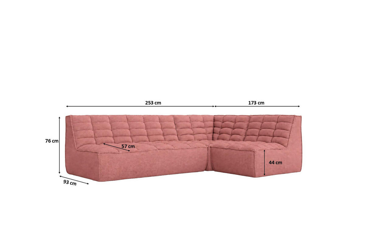 ROHOVÁ SEDAČKA modulární ve tvaru L, plyšová tkanina Pop, Růžová, Pravá strana, LAZY L Mini - růžová, dřevo (253/173cm) - Kaiser Möbel