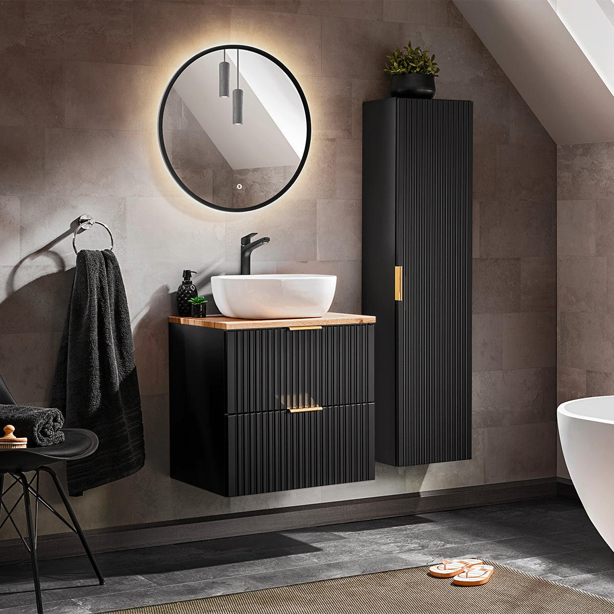 BADMÖBEL 60.6cm Adriel 2er-Set Schwarz - Schwarz, Holzwerkstoff (60.6/59/46cm) - Petits-meubles