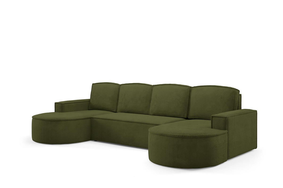 WOHNLANDSHAFT Flow U Grün, mit Schlaffunktion in Curio Stoff - Grün, Holzwerkstoff/Textil (316/88/157cm) - Bettso