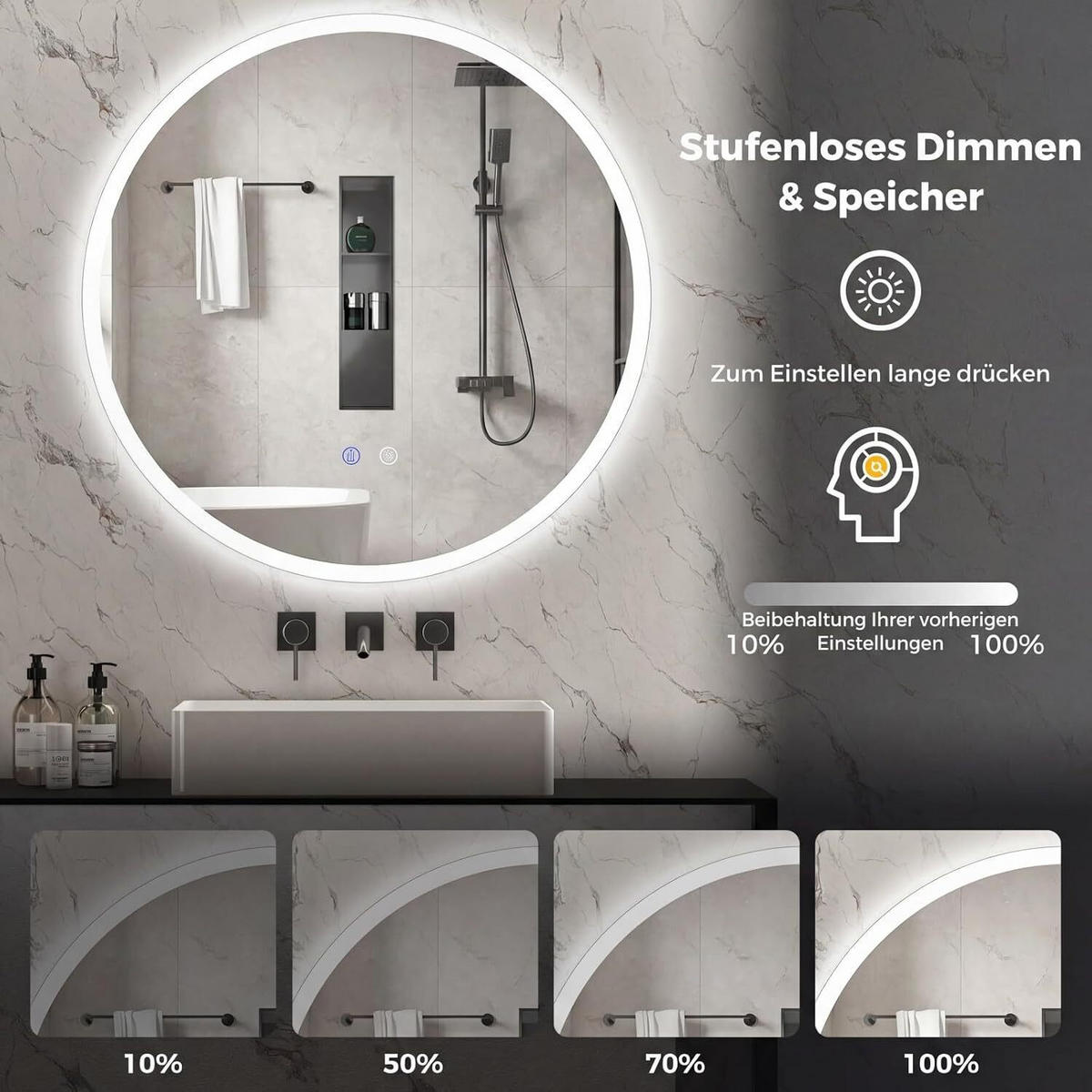 SPIEGEL rund silber - Silberfarben, Glas (70/70/3cm) - COSTWAY