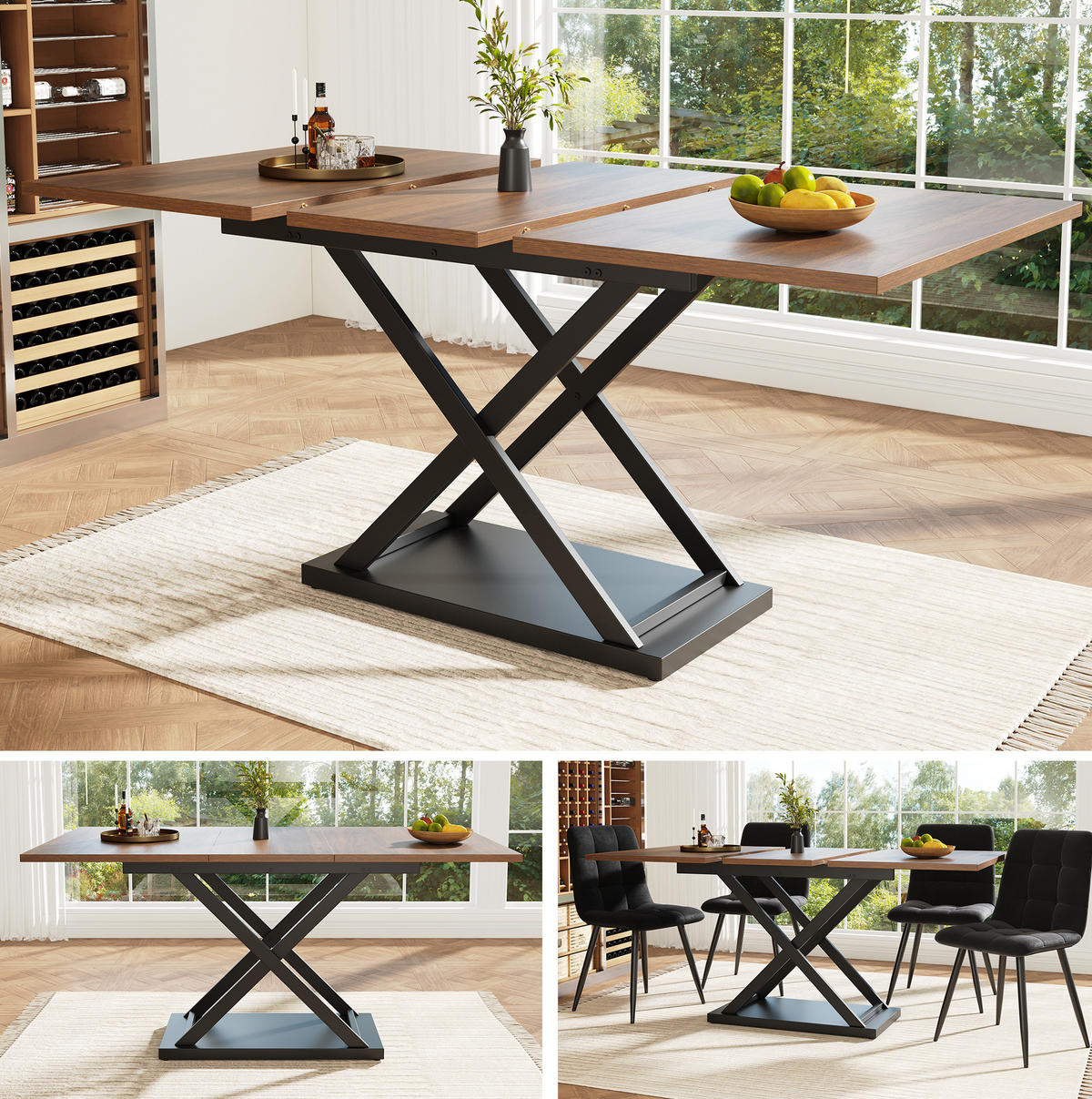 ESSTISCH ausziehbar 120-160 x 80 cm MDF walnussfarben Schwarz - Schwarz, Metall (120/80/75cm) - Meubliv