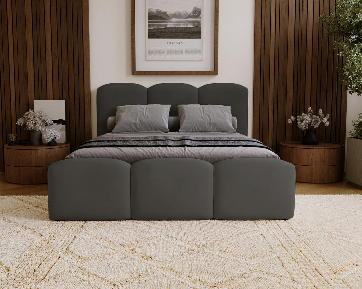 POLSTERBETT 200x200 cm Capri mit Bettkasten, Samt, Dunkelgrau - Dunkelgrau, Holz/Textil (200/200cm) - Emporius