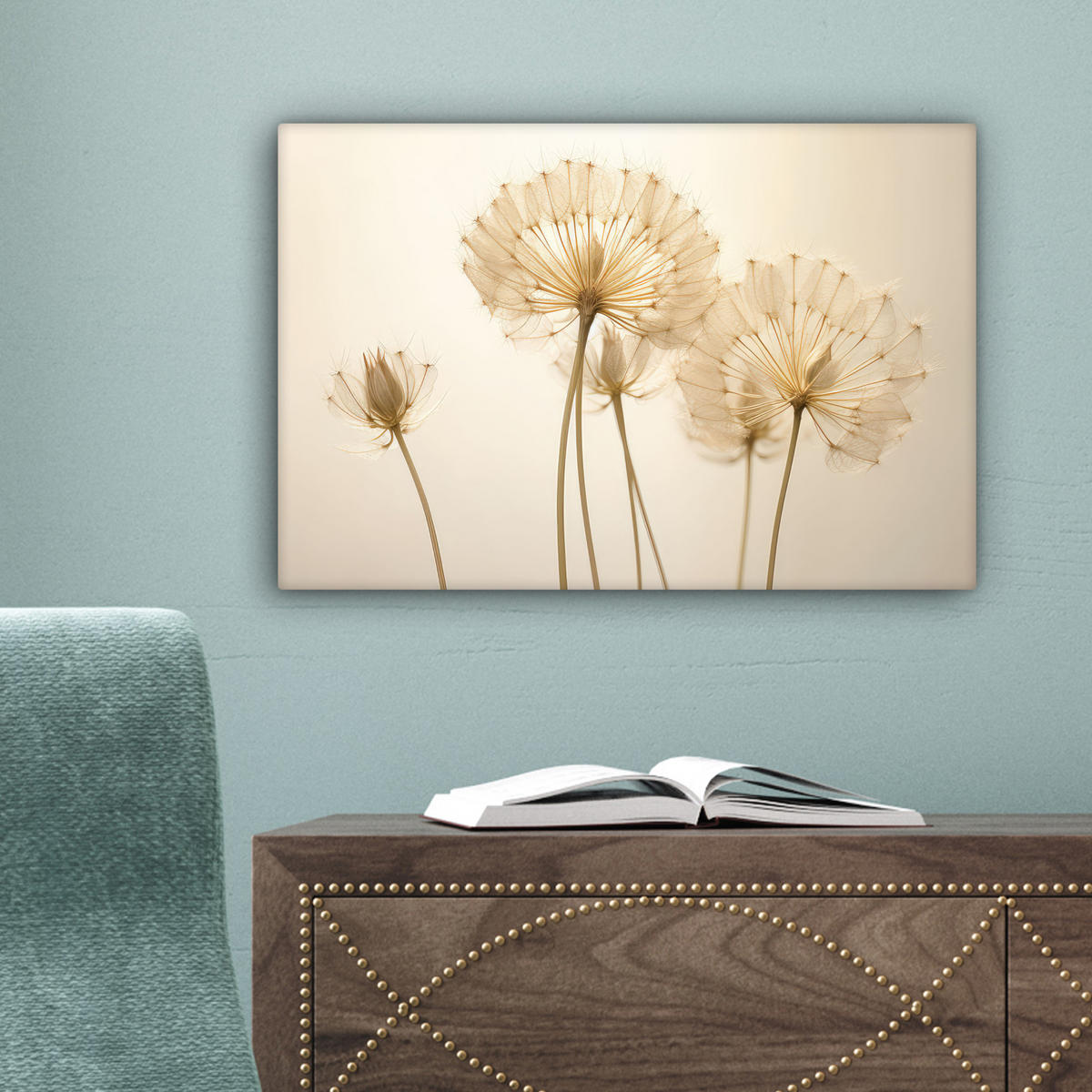 LEINWANDBILD Sonnenlicht - Löwenzahn - Botanisch - Blumen 30x20 cm - Creme, Textil (30/20cm) - MuchoWow