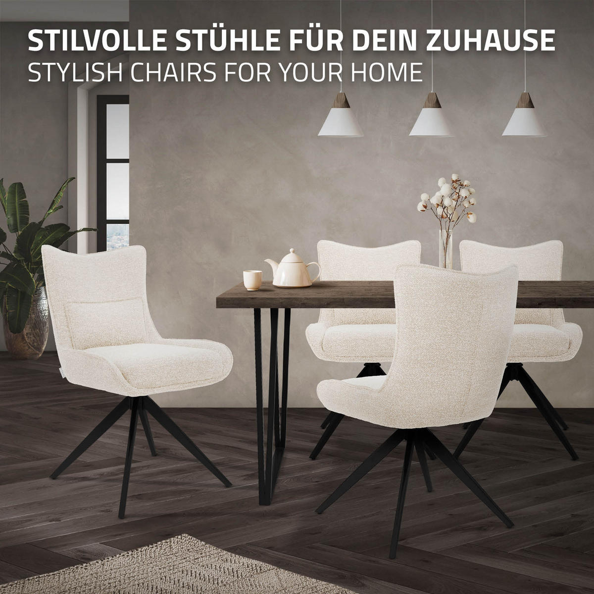 ESSZIMMERSTÜHLE 2er Set drehbar Küchenstühle gepolstert mit Webstoff-Bezug Beige - Beige/Schwarz, Textil/Metall (54/90/64cm) - ML-DESIGN