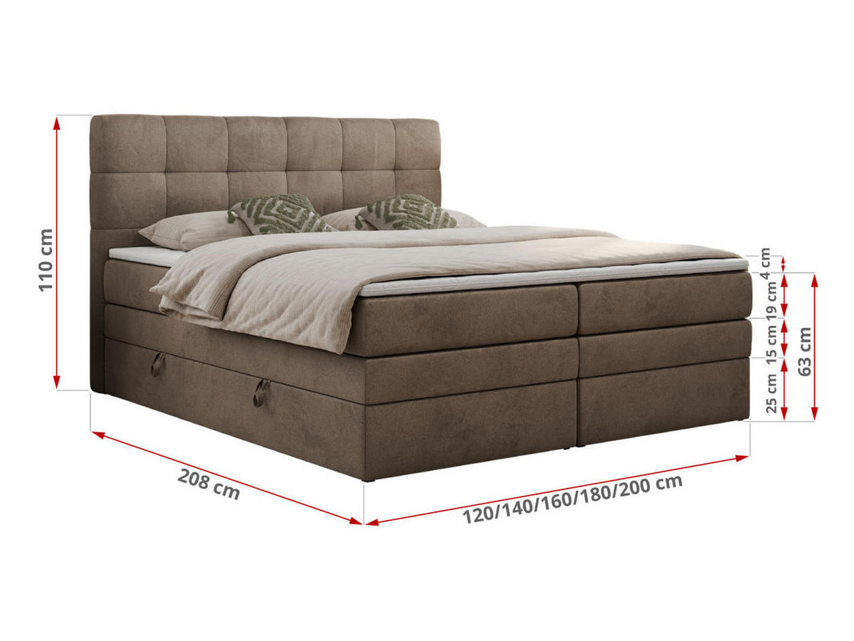 BOXSPRINGBETT LUKA KING 200/200 Braun Velvet - H4 - Braun, Holz/Textil (200/200cm) - MKS