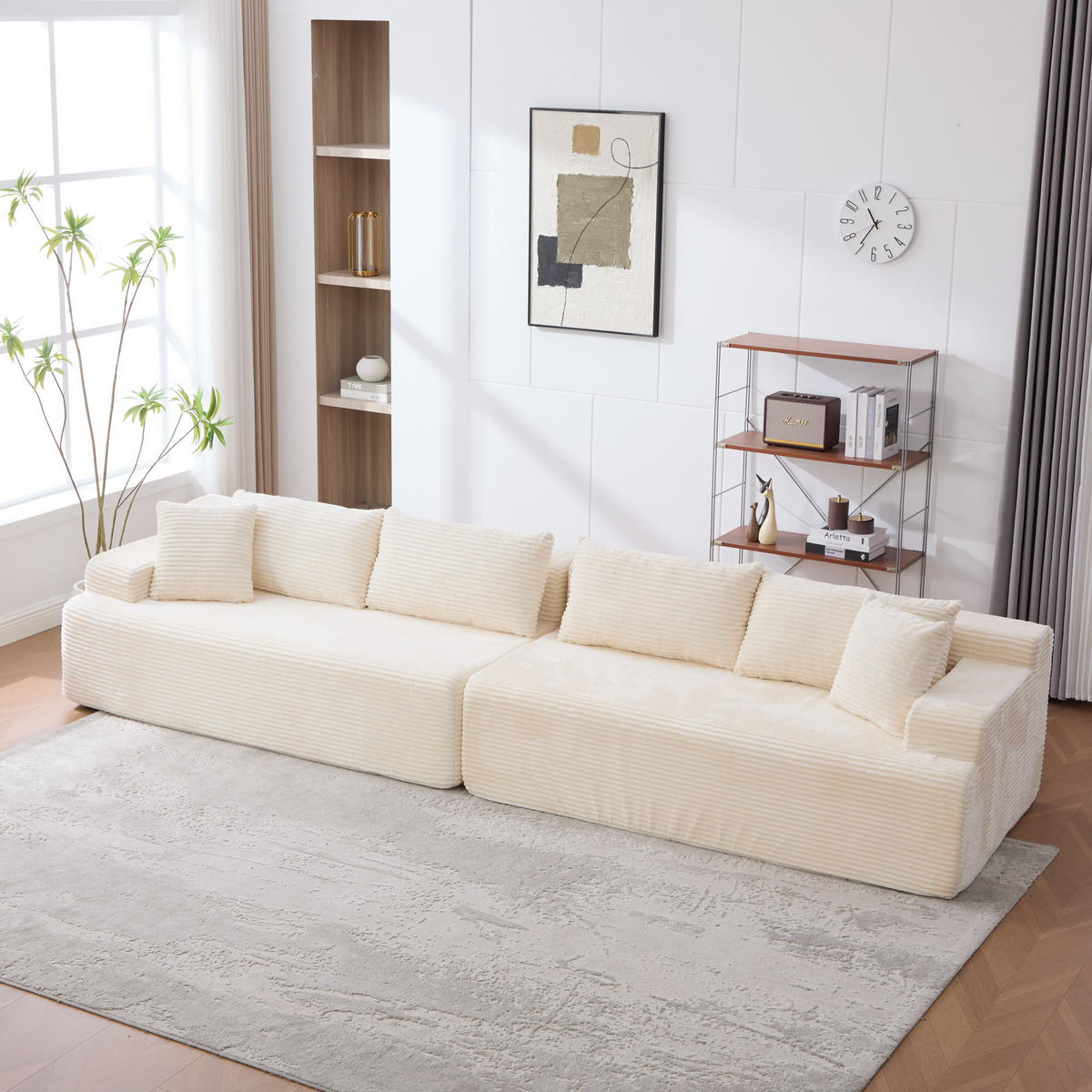 SOFAELEMENT 334/99/74.5 cm Beige Chenille mit 30D hochelastischem Schaumstoff und rutschfestem Bode - Beige, Textil (99/74.5/344cm) - Oxeza