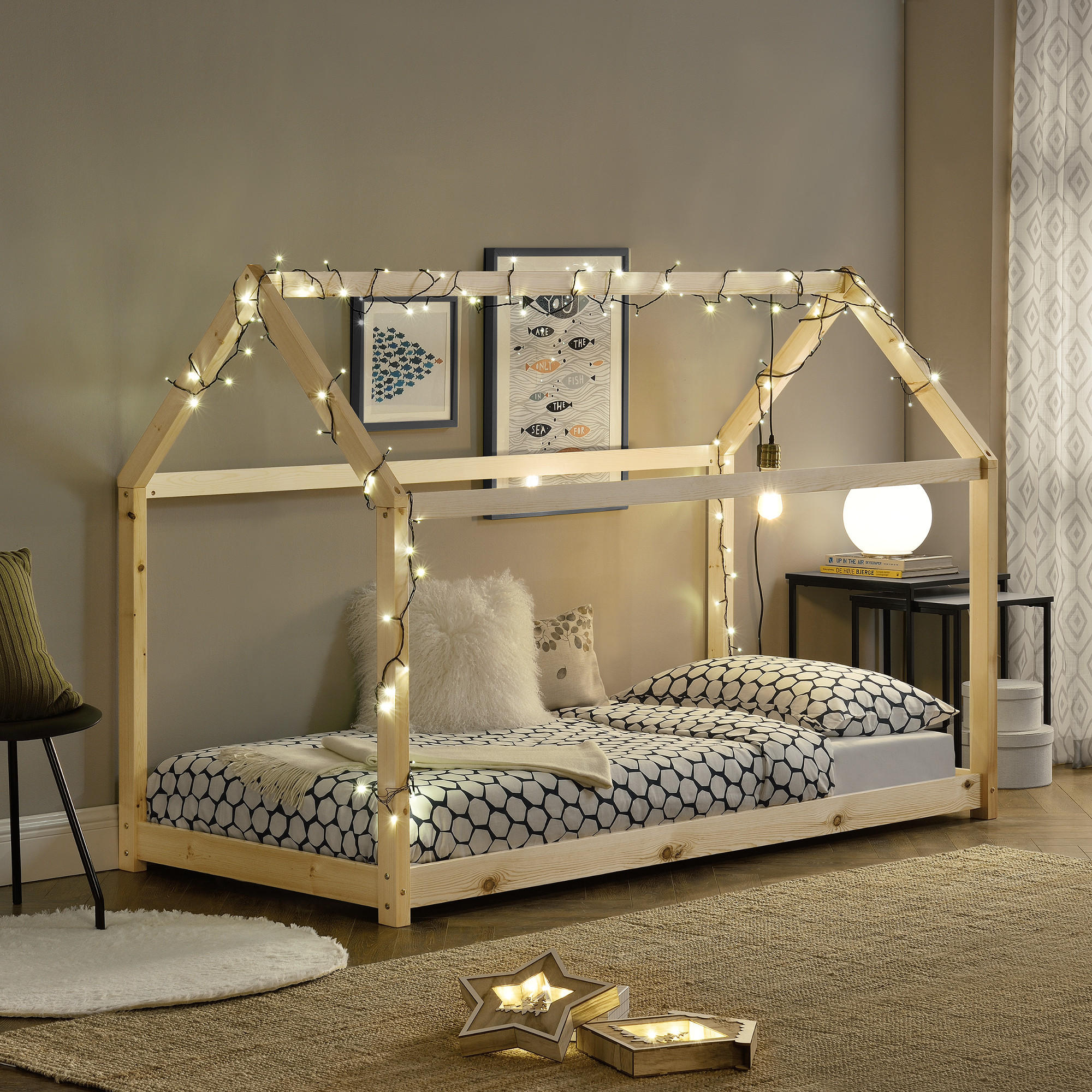 Thumbnail - [en.casa] Hausbett, Natur, Holz, Kiefer, 90x200 cm, Kinder- & Jugendzimmer, Kindermöbel, Kinderbetten, Hausbetten