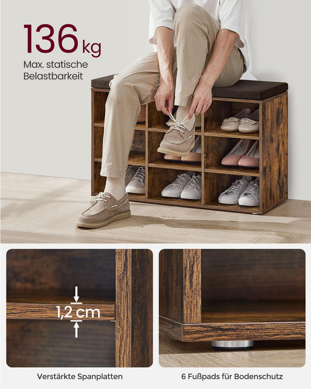 SCHUHBANK AGADIR - Braun, Holzwerkstoff (78.5/48/30.3cm) - Hansiro